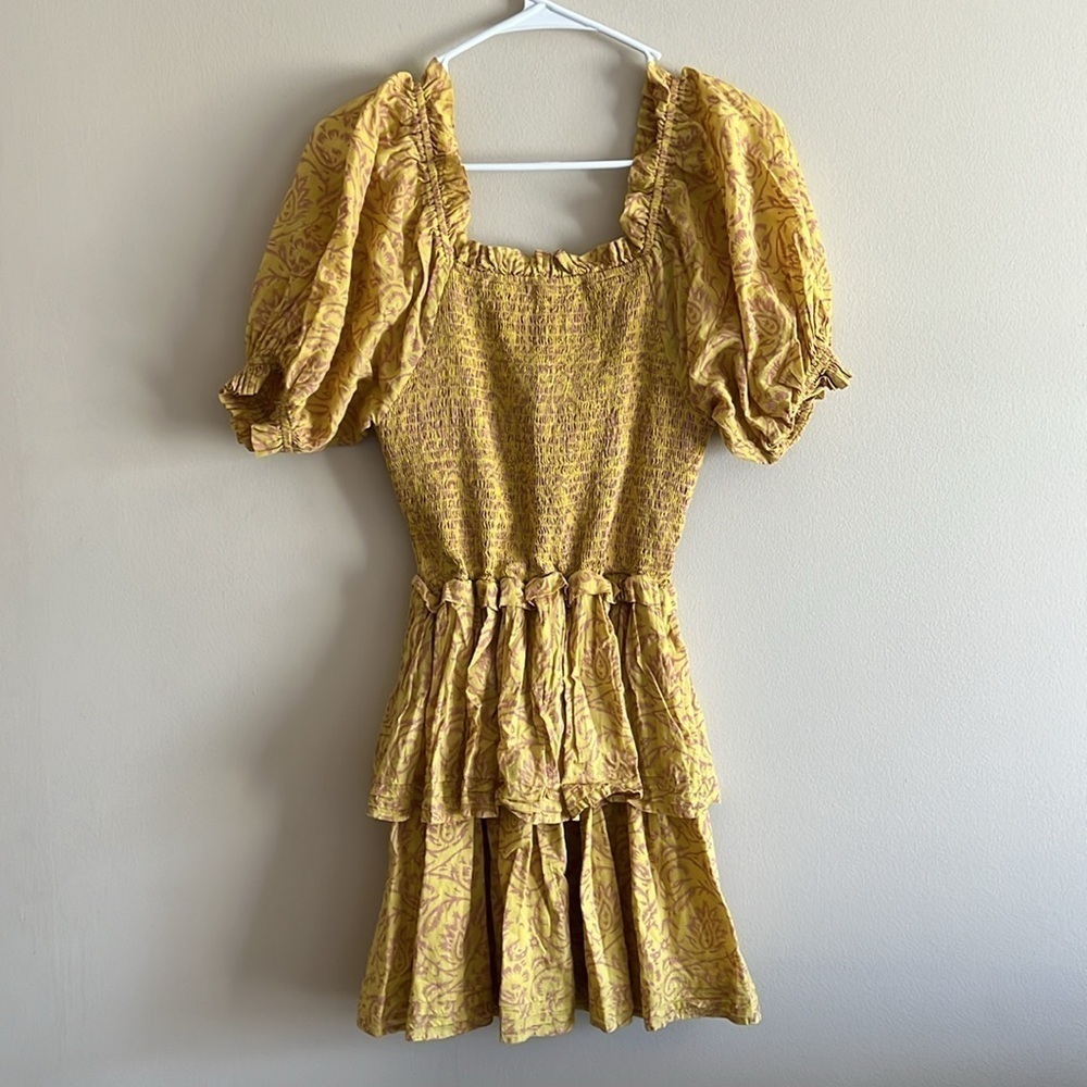 Cleobella Luna Smocked Mini Dress Camellia Yellow - Picture 6 of 14